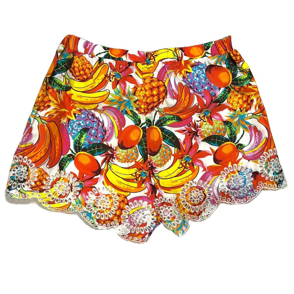 AQUA Fruit Print Shorts Women’s XS Cotton Eyelet Scalloped Multicolored NWT - Picture 3 of 13